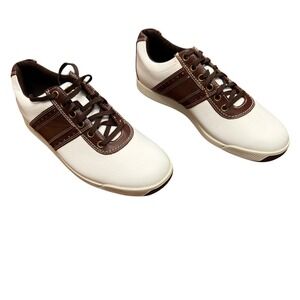 FootJoy Contour Casual Golf Shoes White Brown Mens Size 7 M Lace Up Spiked